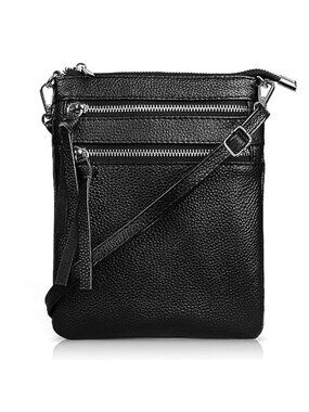 Leather Crossbody Bag Multi Pocket Shoulder Purse Pebbled Zip Travel Handbag